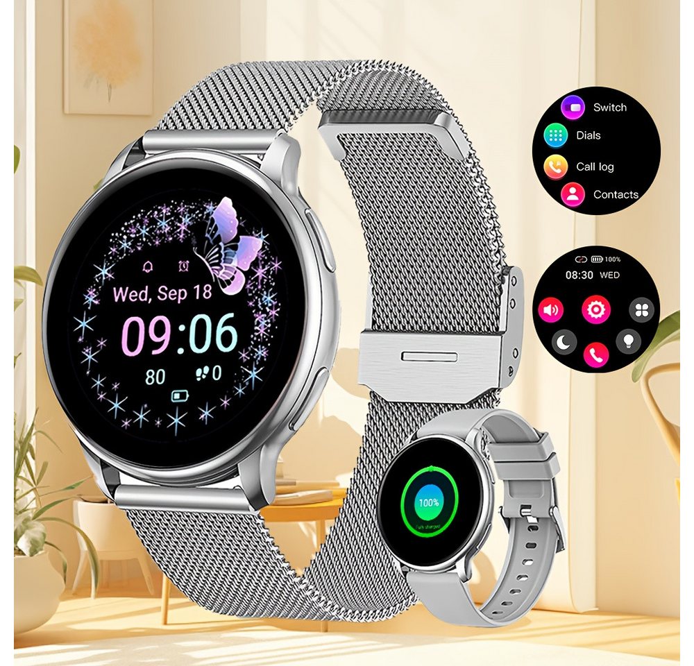 LITTLE MEATBALL Fur Damen Smartwatch (1.2 cm, Andriod iOS), mit Anrufe Nachrichten 100+Übungsmodi Entfernungsmesser Kalorienzähler von LITTLE MEATBALL