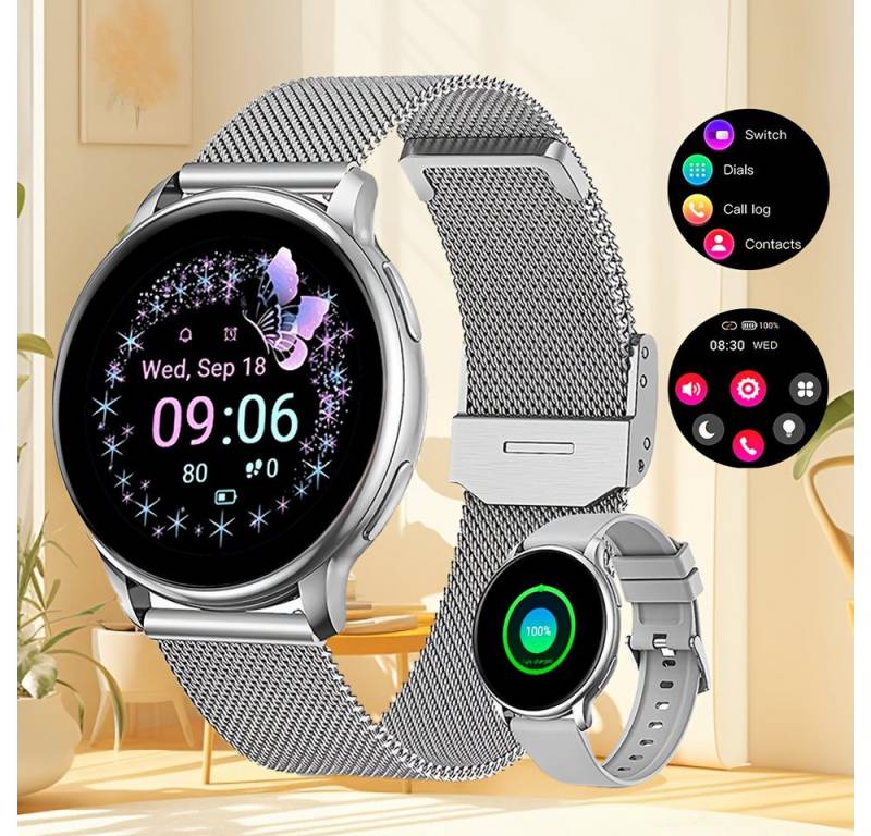 LITTLE MEATBALL Fur Damen Smartwatch (1.2 cm, Andriod iOS), mit Anrufe Nachrichten 100+Übungsmodi Entfernungsmesser Kalorienzähler von LITTLE MEATBALL