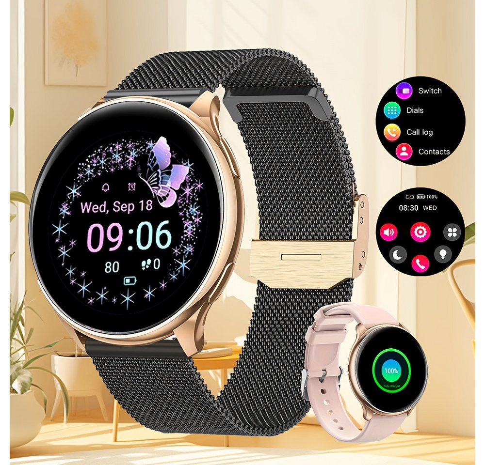 LITTLE MEATBALL Fur Damen Smartwatch (1.2 cm, Andriod iOS), mit Anrufe Nachrichten 100+Übungsmodi Entfernungsmesser Kalorienzähler von LITTLE MEATBALL