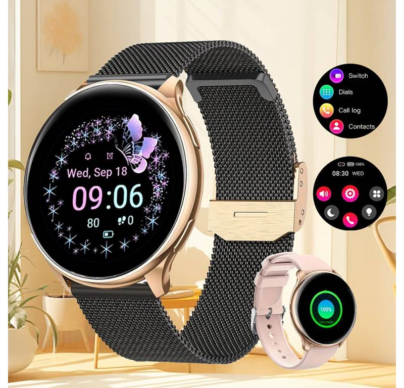 LITTLE MEATBALL Fur Damen Smartwatch (1.2 cm, Andriod iOS), mit Anrufe Nachrichten 100+Übungsmodi Entfernungsmesser Kalorienzähler von LITTLE MEATBALL