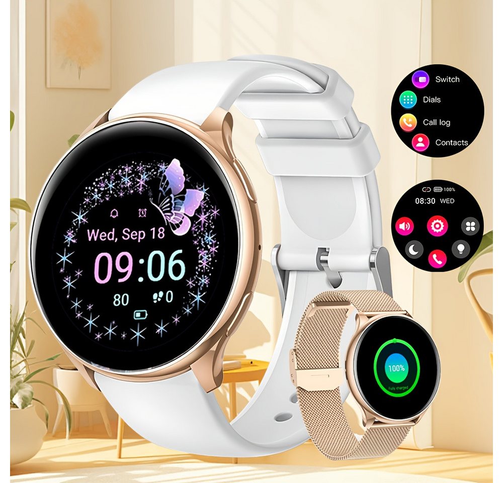 LITTLE MEATBALL Fur Damen Smartwatch (1.2 cm, Andriod iOS), mit Anrufe Nachrichten 100+Übungsmodi Entfernungsmesser Kalorienzähler von LITTLE MEATBALL