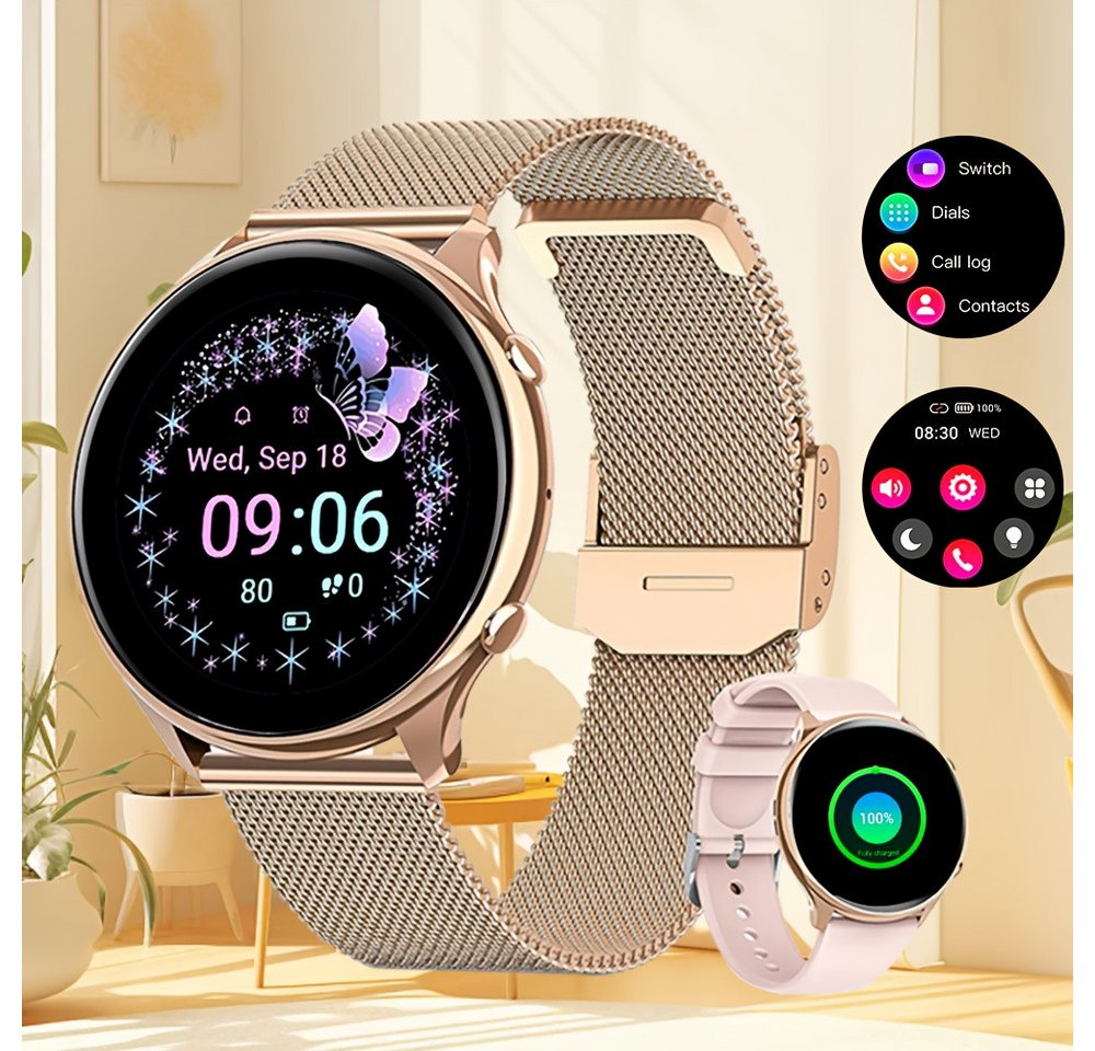 LITTLE MEATBALL Fur Damen Smartwatch (1.2 cm, Andriod iOS), mit Anrufe Nachrichten 100+Übungsmodi Entfernungsmesser Kalorienzähler von LITTLE MEATBALL