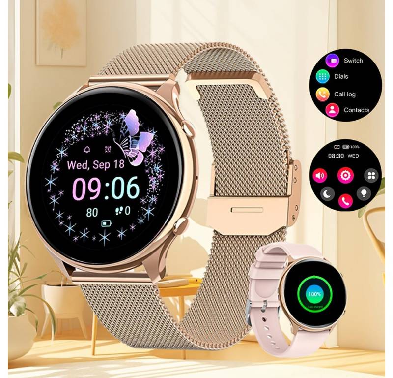LITTLE MEATBALL Fur Damen Smartwatch (1.2 cm, Andriod iOS), mit Anrufe Nachrichten 100+Übungsmodi Entfernungsmesser Kalorienzähler von LITTLE MEATBALL