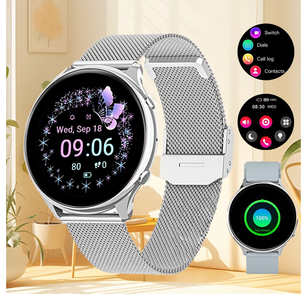 LITTLE MEATBALL Fur Damen Smartwatch (1.2 cm, Andriod iOS), mit Anrufe Nachrichten 100+Übungsmodi Entfernungsmesser Kalorienzähler von LITTLE MEATBALL