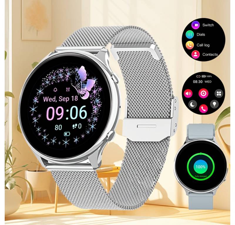 LITTLE MEATBALL Fur Damen Smartwatch (1.2 cm, Andriod iOS), mit Anrufe Nachrichten 100+Übungsmodi Entfernungsmesser Kalorienzähler von LITTLE MEATBALL