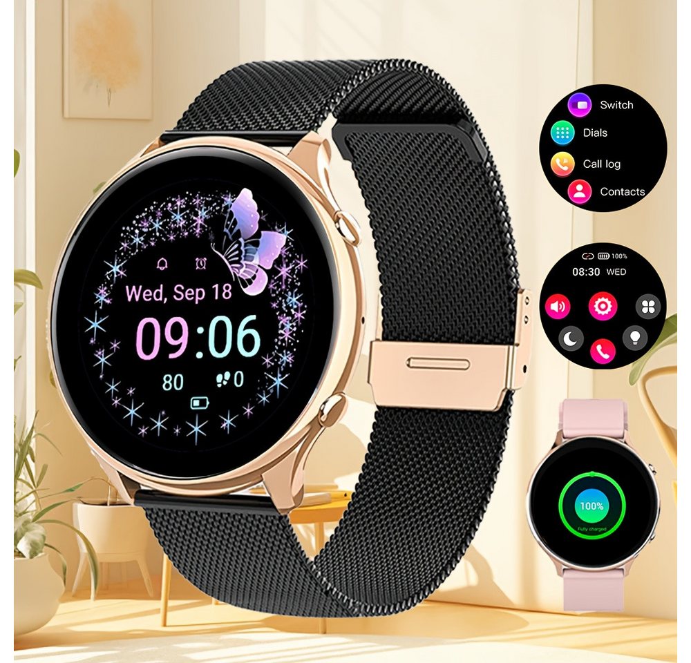 LITTLE MEATBALL Fur Damen Smartwatch (1.2 cm, Andriod iOS), mit Anrufe Nachrichten 100+Übungsmodi Entfernungsmesser Kalorienzähler von LITTLE MEATBALL