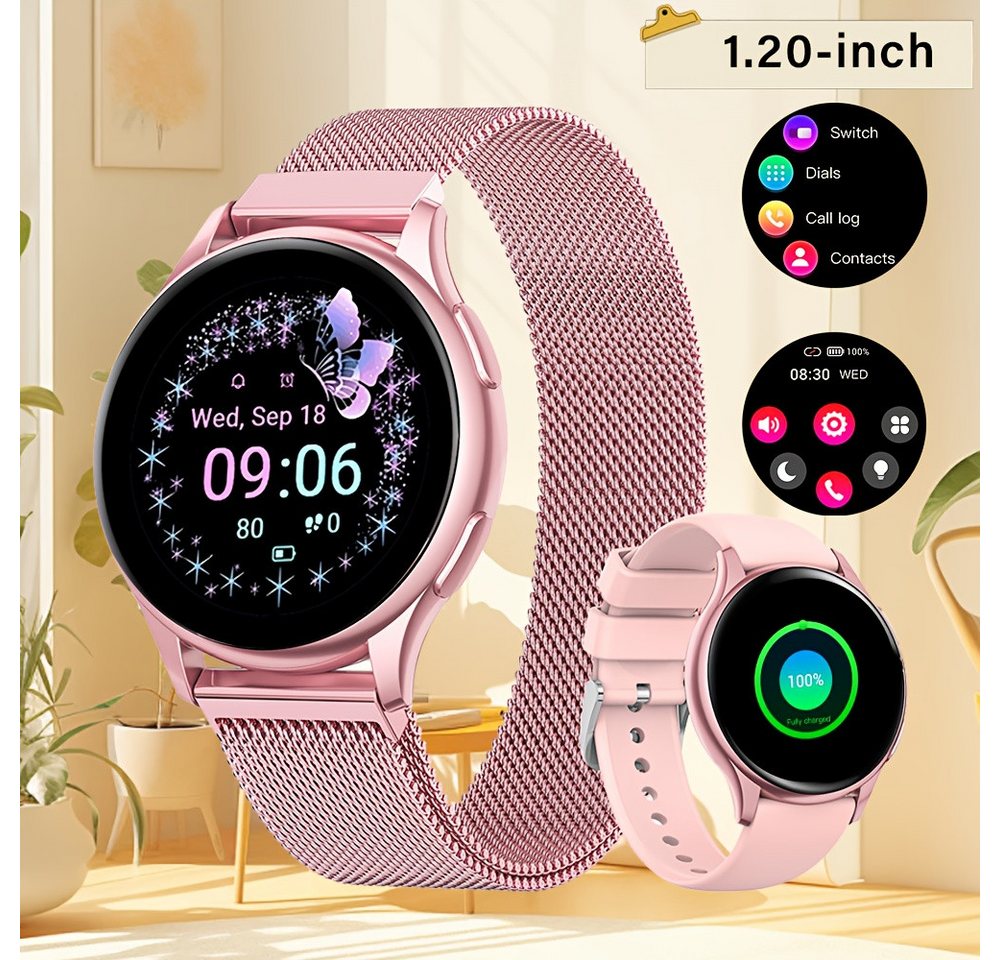 LITTLE MEATBALL Fur Damen Smartwatch (1.2 cm, Andriod iOS), mit Anrufe Nachrichten 100+Übungsmodi Entfernungsmesser Kalorienzähler von LITTLE MEATBALL