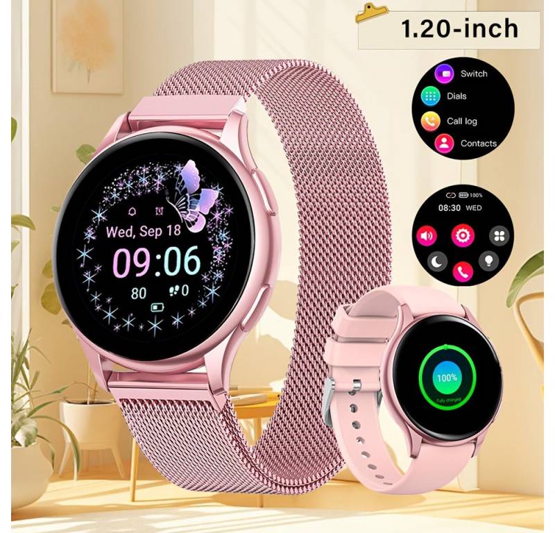 LITTLE MEATBALL Fur Damen Smartwatch (1.2 cm, Andriod iOS), mit Anrufe Nachrichten 100+Übungsmodi Entfernungsmesser Kalorienzähler von LITTLE MEATBALL