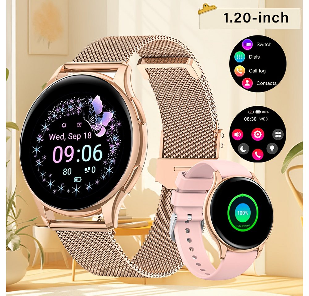 LITTLE MEATBALL Fur Damen Smartwatch (1.2 cm, Andriod iOS), mit Anrufe Nachrichten 100+Übungsmodi Entfernungsmesser Kalorienzähler von LITTLE MEATBALL