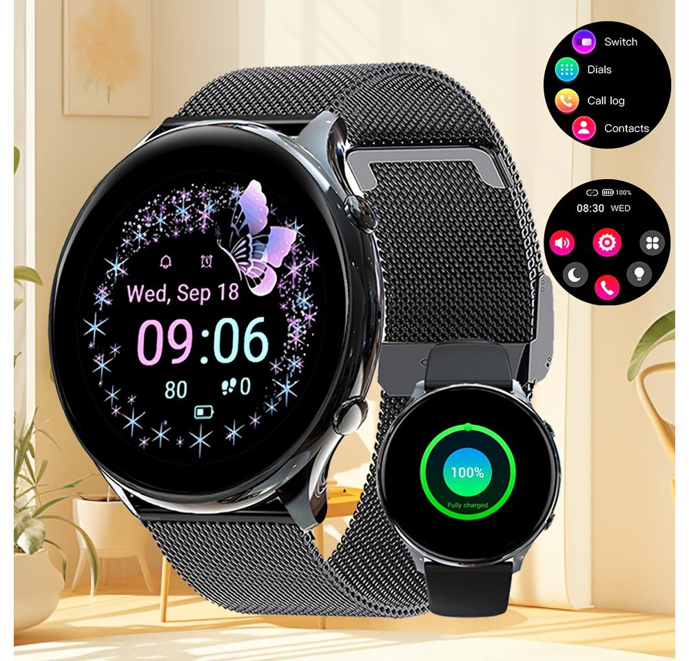 LITTLE MEATBALL Fur Damen Smartwatch (1.2 cm, Andriod iOS), mit Anrufe Nachrichten 100+Übungsmodi Entfernungsmesser Kalorienzähler von LITTLE MEATBALL