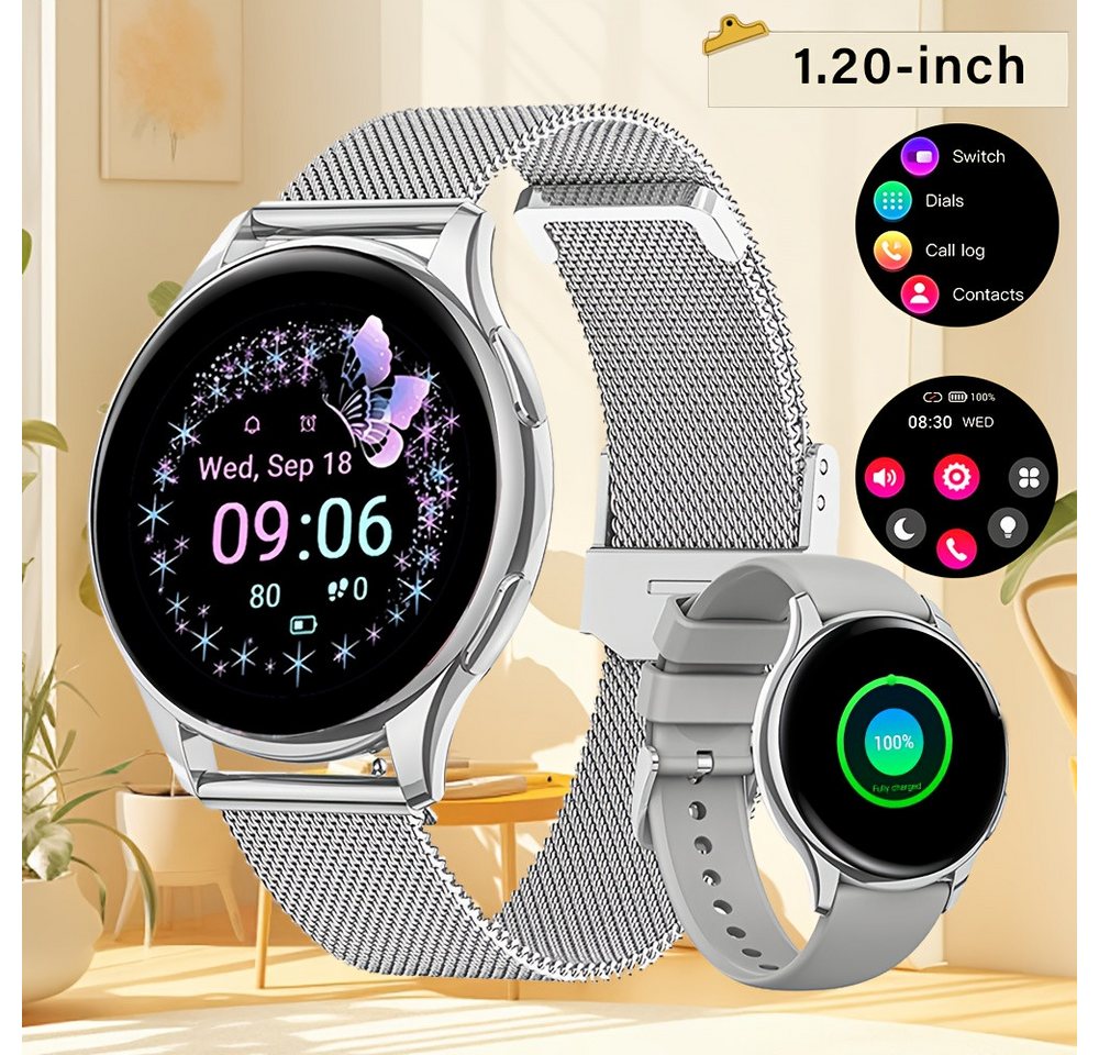 LITTLE MEATBALL Fur Damen Smartwatch (1.2 cm, Andriod iOS), mit Anrufe Nachrichten 100+Übungsmodi Entfernungsmesser Kalorienzähler von LITTLE MEATBALL
