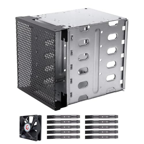 LIUASMUE Festplattenkäfig Edelstahlkäfig Festplattenfach Rack Mit Lüfter Adapter Rack Halterung Für Computer 5 25 Zoll Bis 5 X 3 5 Edelstahl Festplattenkäfig von LIUASMUE