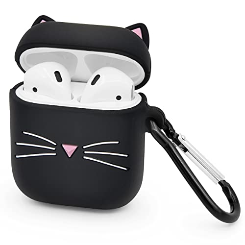 LIUKE Niedliche Schutzhülle für Airpods 2, Cartoon-Tiere, schwarzer Schnurrbart, Katze, Kitty, vollständiger Schutz, Ladehülle aus weichem Silikon, stoßfest, mit Schlüsselanhänger LIUKE Niedliche Schutzhülle für Airpods 2, Cartoon-Tiere, schwarzer Schnurrbart, Katze, Kitty, vollständiger Schutz, Ladehülle aus weichem Silikon, stoßfest, mit Schlüsselanhänger von LIUKE