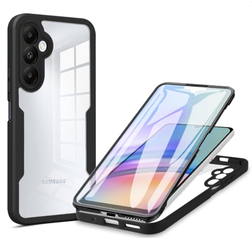 LIUKM Handyhülle für Samsung Galaxy A05S,Case Silikon Eingebauter Displayschutz, Stoßfester 360 Grad Ganzkörper Hartschale Keine Vergilbungen Komplett Schutzhülle beidseitig - Schwarz von LIUKM