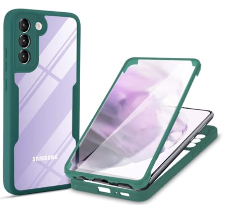 LIUKM Handyhülle für Samsung Galaxy S24,Case Silikon Eingebauter Displayschutz, Stoßfester 360 Grad Ganzkörper Hartschale Keine Vergilbungen Komplett Schutzhülle beidseitig - Grün von LIUKM