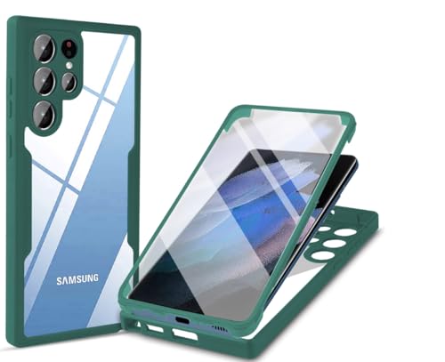 LIUKM Handyhülle für Samsung Galaxy S24 Ultra,Case Silikon Eingebauter Displayschutz, Stoßfester 360 Grad Ganzkörper Hartschale Keine Vergilbungen Komplett Schutzhülle beidseitig - Grün von LIUKM
