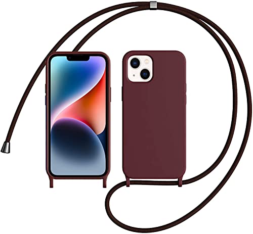 LIUKM Handykette Handyhülle kompatibel mit Apple iPhone 14 | Necklace Hülle mit Band Handyhülle für zum Umhängen |Case mit Schnur | Schutzhülle mit Kordel - Weinrot von LIUKM