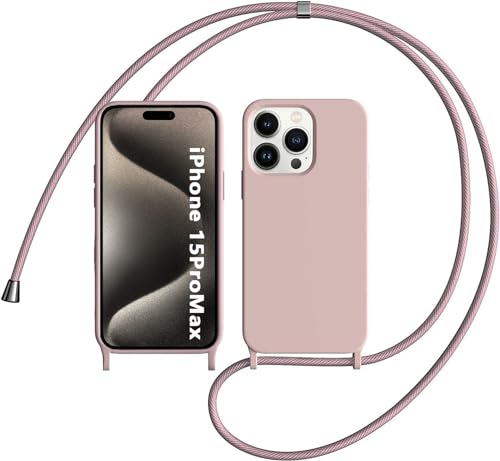 LIUKM Handykette Handyhülle kompatibel mit Apple iPhone 15 Pro Max | Necklace Hülle mit Band Handyhülle für zum Umhängen |Case mit Schnur | Schutzhülle mit Kordel - Rosa von LIUKM