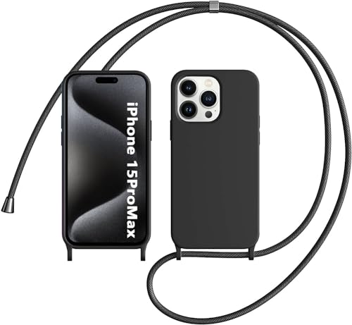 LIUKM Handykette Handyhülle kompatibel mit Apple iPhone 15 Pro Max | Necklace Hülle mit Band Handyhülle für zum Umhängen |Case mit Schnur | Schutzhülle mit Kordel - Schwarz von LIUKM