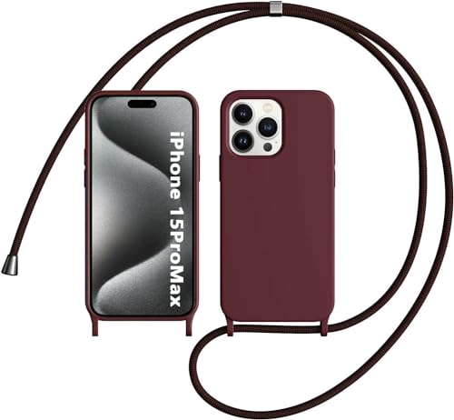 LIUKM Handykette Handyhülle kompatibel mit Apple iPhone 15 Pro Max | Necklace Hülle mit Band Handyhülle für zum Umhängen |Case mit Schnur | Schutzhülle mit Kordel - Weinrot von LIUKM