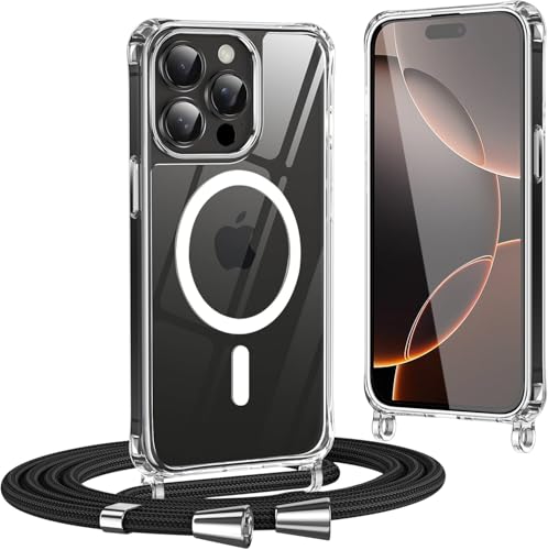 LIUKM Handykette Hülle für iPhone 16 Pro,Schutzhülle Transparent TPU+PC Verstellbarer Halskette Silikon Handyhülle für iPhone 16 Pro-Schwarz LIUKM Handykette Hülle für iPhone 16 Pro,Schutzhülle Transparent TPU+PC Verstellbarer Halskette Silikon Handyhülle für iPhone 16 Pro-Schwarz von LIUKM