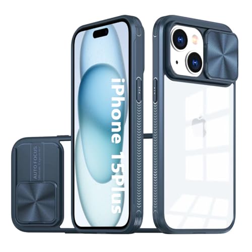 LIUKM Hülle Kompatibel mit iPhone 15 Plus, Handyhülle mit Kameraschutz und Anti-Rutsch Stoßfest Kratzfest Schutzhülle Weich TPU Silikon und Hard PC Hybrid Transparent Case - Blau von LIUKM