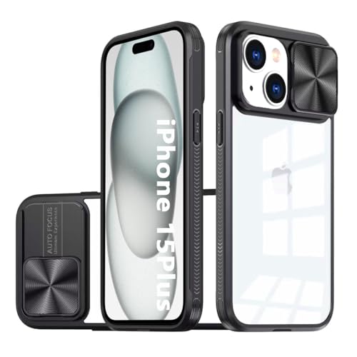 LIUKM Hülle Kompatibel mit iPhone 15 Plus, Handyhülle mit Kameraschutz und Anti-Rutsch Stoßfest Kratzfest Schutzhülle Weich TPU Silikon und Hard PC Hybrid Transparent Case - Schwarz von LIUKM
