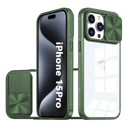 LIUKM Hülle Kompatibel mit iPhone 15 Pro, Handyhülle mit Kameraschutz und Anti-Rutsch Stoßfest Kratzfest Schutzhülle Weich TPU Silikon und Hard PC Hybrid Transparent Case - Dunkelgrün von LIUKM