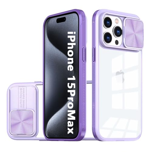 LIUKM Hülle Kompatibel mit iPhone 15 Pro Max, Handyhülle mit Kameraschutz und Anti-Rutsch Stoßfest Kratzfest Schutzhülle Weich TPU Silikon und Hard PC Hybrid Transparent Case - Lila von LIUKM