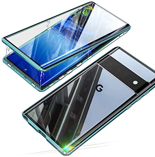 LIUKM Hülle für Google Pixel 6 Pro 6.71 Zoll Magnetische Adsorption Handyhülle 360 Grad Stoßschutz Vorne hinten Gehärtetes Glas Schutzhülle Metallrahmen Cover Case - Blau von LIUKM