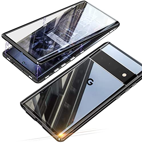 LIUKM Hülle für Google Pixel 6 Pro 6.71 Zoll Magnetische Adsorption Handyhülle 360 Grad Stoßschutz Vorne hinten Gehärtetes Glas Schutzhülle Metallrahmen Cover Case - Schwarz von LIUKM