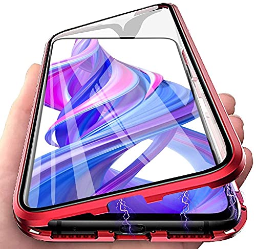 LIUKM Hülle für Huawei P20 Magnetische Adsorption Handyhülle 360 Grad Stoßschutz Vorne hinten Gehärtetes Glas Schutzhülle Metallrahmen Cover Case - Rot von LIUKM