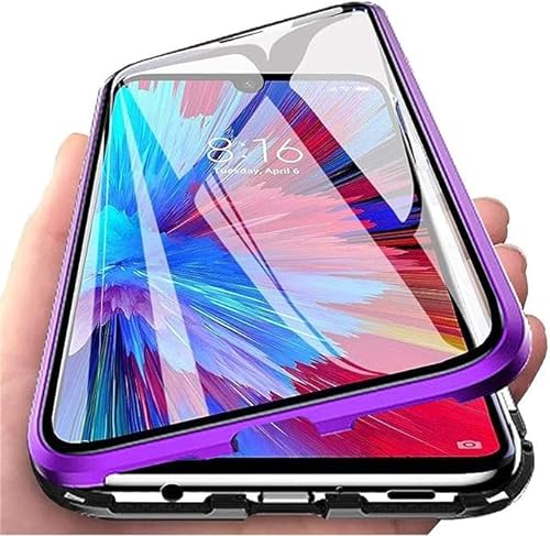 LIUKM Hülle für Oppo Reno 10, Magnetic Adsorption Metal Bumper Flip Cover with 360 Degree Protection Double Sides Transparent Tempered Glass Phone Case for Oppo Reno 10 - Lila von LIUKM