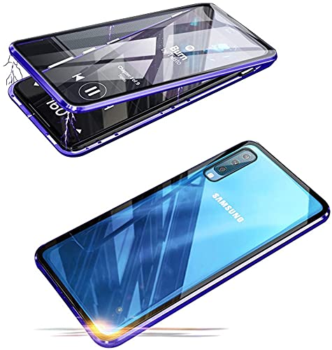 LIUKM Hülle für Samsung Galaxy A50 Magnetische Adsorption Handyhülle 360 Grad Stoßschutz Vorne hinten Gehärtetes Glas Schutzhülle Metallrahmen Cover Case - Blau von LIUKM