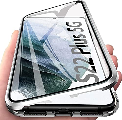 LIUKM Hülle für Samsung Galaxy S22+ 5G Magnetische Adsorption Handyhülle 360 Grad Stoßschutz Vorne hinten Gehärtetes Glas Schutzhülle Metallrahmen Cover Case - Silber von LIUKM