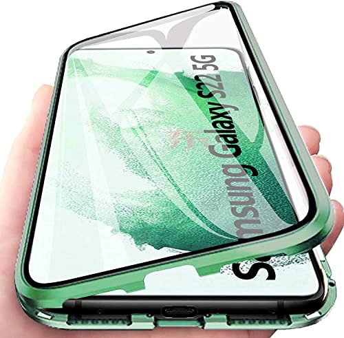 LIUKM Hülle für Samsung Galaxy S22 5G Magnetische Adsorption Handyhülle 360 Grad Stoßschutz Vorne hinten Gehärtetes Glas Schutzhülle Metallrahmen Cover Case - Grün von LIUKM