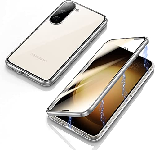 LIUKM Hülle für Samsung Galaxy S23 5G Magnetische Adsorption Handyhülle 360 Grad Stoßschutz Vorne hinten Gehärtetes Glas Schutzhülle Metallrahmen Case - Silber von LIUKM