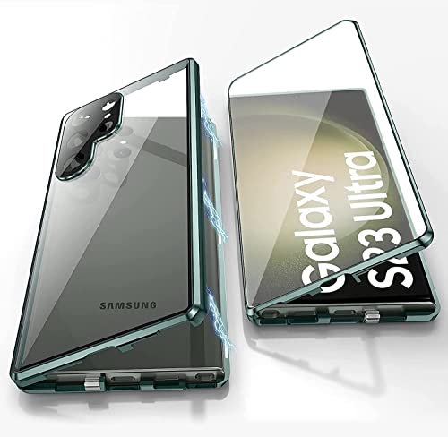 LIUKM Hülle für Samsung Galaxy S23 Ultra 5G Magnetische Adsorption Handyhülle 360 Grad Stoßschutz Vorne hinten Gehärtetes Glas Schutzhülle Metallrahmen Case - Grün von LIUKM