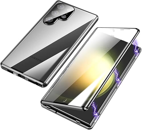 LIUKM Hülle für Samsung Galaxy S24 Ultra Magnetische Adsorption Handyhülle 360 Grad Stoßschutz Vorne hinten Gehärtetes Glas Schutzhülle Metallrahmen Case - Schwarz von LIUKM
