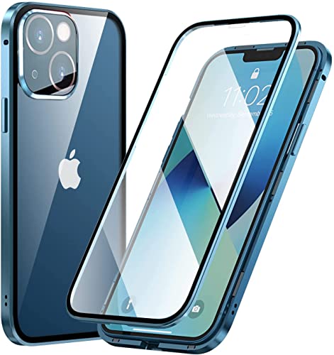 LIUKM Hülle für iPhone 13 Mini Magnetische Adsorption Handyhülle 360 Grad Stoßschutz Vorne hinten Gehärtetes Glas Schutzhülle Metallrahmen Cover Case - Blau von LIUKM