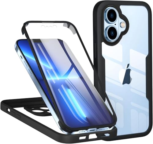 LIUKM Hülle für iPhone 16, Stoßfestes Case mit Displayschutz, 360° Rundumschutz Transparente Doppelseitige Schutzhülle, Robuster Bumper, Komplettes Etui für iPhone 16 - Schwarz LIUKM Hülle für iPhone 16, Stoßfestes Case mit Displayschutz, 360° Rundumschutz Transparente Doppelseitige Schutzhülle, Robuster Bumper, Komplettes Etui für iPhone 16 - Schwarz von LIUKM