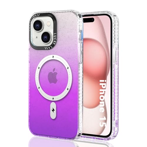 LIUKM Magnetic Case Compatible with iPhone 15,Handyhülle Transparent Glitter Light Thin TPU Bumper PC Shell Cover Case Mobile Phone Case iPhone 15 Hülle Inch Crystal Clear-Lila von LIUKM