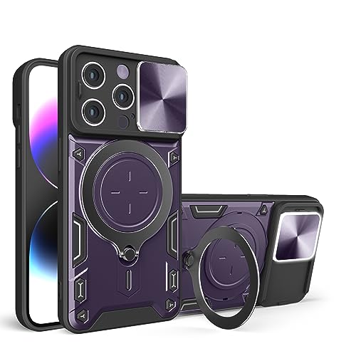 LIUKM for iPhone 14 Pro Case with Stand & Camera Protection, Robust Shockproof Protective Case with 360 Degree Magnetic Ring Stand, Military Shockproof Cover for iPhone 14 Pro-Lila von LIUKM