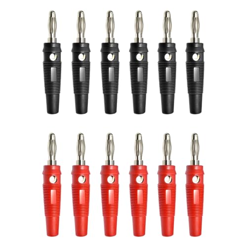 12 Stück Bananenstecker 4mm, Bananenstecker, 20A Lautsprecher Bananenstecker Schraubbar, 4mm Bananenstecker Steckverbinder für Kabel Boxen Endstufen AV-Receiver (Schwarz & Rot) von LIURFLNC