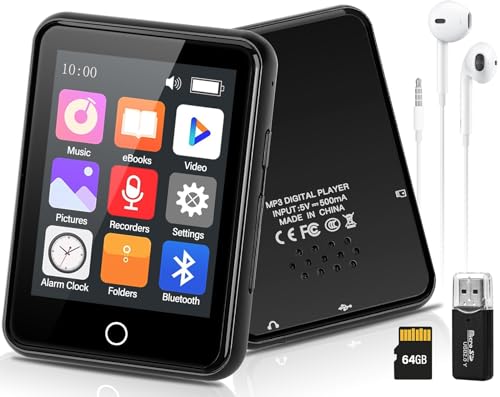 64GB MP3 Player Bluetooth 5.0 mit 2,5'' Touchscreen, Sport Musik-Player HiFi Verlustfreier Ton, Tragbarer Digitaler Audioplayer Eingebauter HD-Lautsprecher Video, Sprachaufnahme, E-Book-Reader von LIUWID