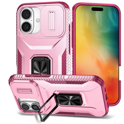LIUZIHAN Handyhülle für Apple iPhone 16e Hülle, Flexible Rugged TPU+PC Hybrid Armor Stoßfest, Mit Standfunktion, Schutzhülle Cover für Apple iPhone 16e.(Rosa/rot) von LIUZIHAN