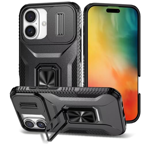 LIUZIHAN Handyhülle für Apple iPhone 16e Hülle, Flexible Rugged TPU+PC Hybrid Armor Stoßfest, Mit Standfunktion, Schutzhülle Cover für Apple iPhone 16e.(Schwarz) von LIUZIHAN