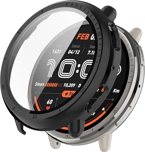 LIUZIHAN Hülle Kompatibel mit Amazfit Active 2, Harter PC + Displayschutz, All-Inclusive-Case, Kratzfest Schutzhülle Kompatibel mit Amazfit Active 2.(Schwarz) von LIUZIHAN
