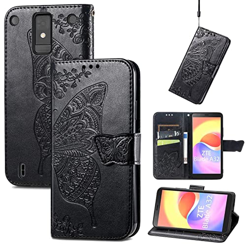 LIUZIHAN Hülle für ZTE Blade A32. [Kartenfach] PU Leder Flip Wallet, mit Standfunktion, Schutzhülle handyhüllen für ZTE Blade A32.Schwarz von LIUZIHAN