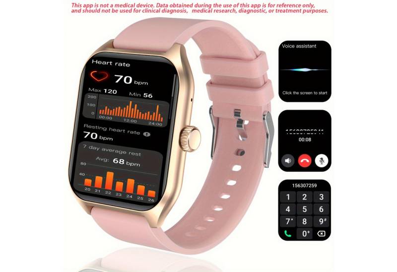 LIVLOV für Männer und Frauen (Annehmen/Tätigen/Ablehnen von Anrufen) Smartwatch (1.96 cm, Andriod iOS), mit Körpertemperatur-/Schlafmonitor Aktivitätstracker 100 Sportmodi von LIVLOV